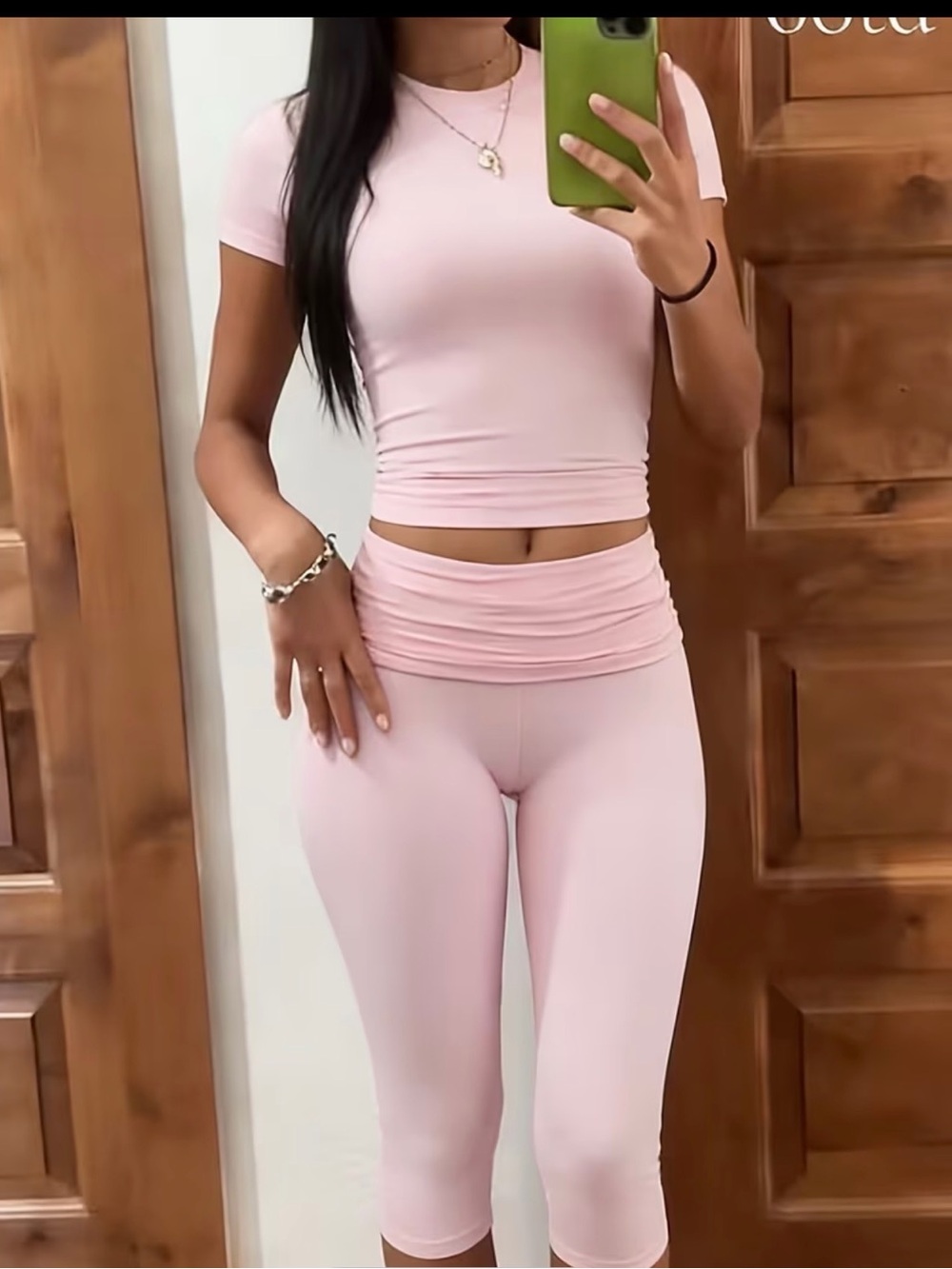 High-Rise Ruched Waist Capri Leggings - Blush Pink